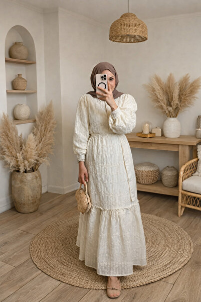 QAF Brode işlemeli vintage elbise