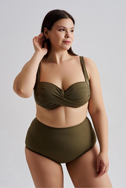 AQUAVİVA Set bikini Carlotta Drapeli talie înaltă pentru damă, kaki, mărime mare