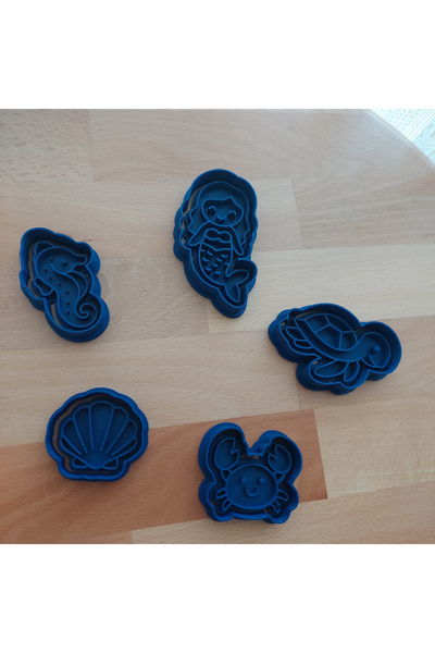 Rafine Studio 3D Sea-Themed 5-Piece Cookie Mold Set - Polymer Clay, Play Dough Stamp and Cutter Sculptor