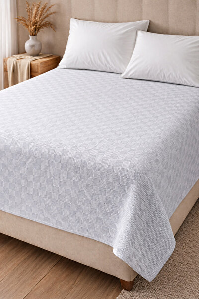 Rosti Beyaz Dama Desenli Pike 160x230 Pamuklu Yazlık Pike Tek Kişilik Yatak Ö...