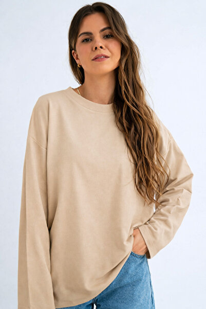 GUARAZ Women's Relax Fit Comfortable Cut 100% Cotton Long Sleeve Crew Neck Ba...