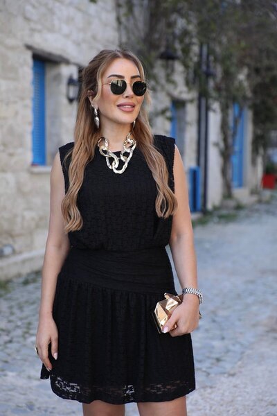 QİMYA BUTİK Buketli̇ Women's a Lined Draped Waist D Drapey Sleeveless D Lace ...