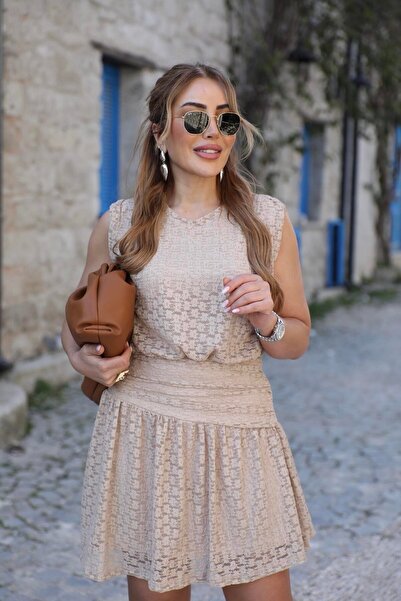 QİMYA BUTİK Buketli̇ Women's a Lined Draped Waist D Drapey Sleeveless D Lace ...