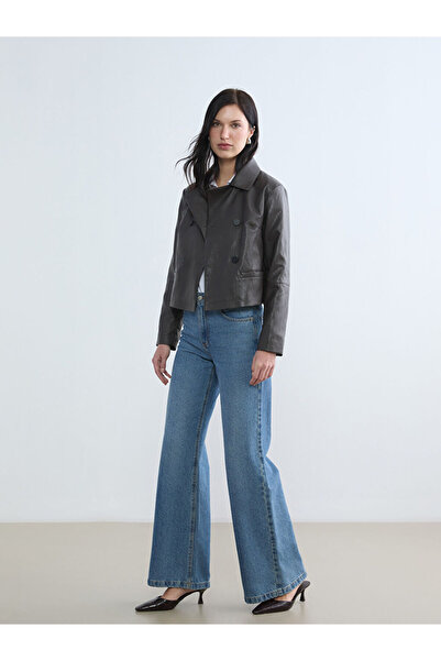 LC Waikiki Shirt Collar Women's Leather Look Jacket
