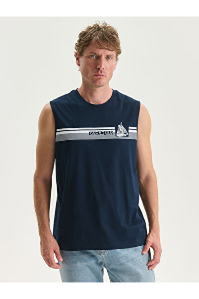 LC Waikiki RMZ GİYİM FARKIYA تي شيرت رجالي بدون أكمام مطبوع عليه ياقة روبا