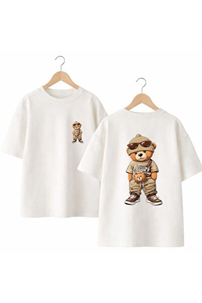 playwear Ailant Bear Back and Chest Printed %100 Cotton Oversized Loose Fit R...