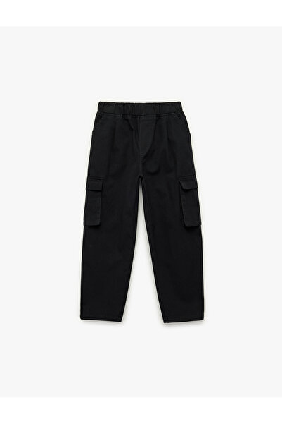 Koton Cotton Pack Elastic Waist Cargo Pants Pocket Detail Gabardine