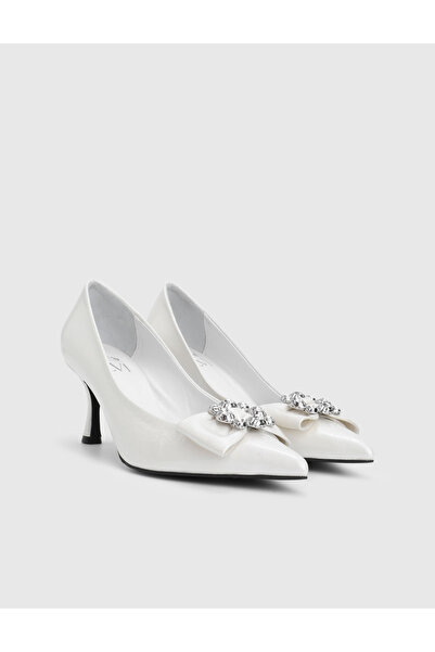 İLVİ Glena Genuine Patent Leather Leather White Women's Heeled Shoes