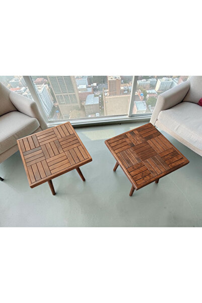 MİRRORSS Yan Sehpa Ceviz Renk Retro Kare 2 adet 45 X 45 cm yükseklik 40 cm