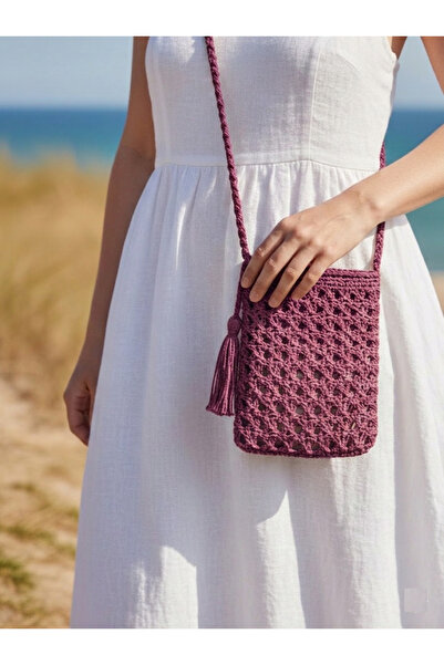 ExeCanta El Örmesi Bohem Telefon ve Omuz Çantası – Püskül Detaylı Naturel Has...