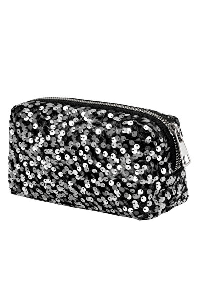 Gri Payetli Makyaj Organizer Çanta İçi Organizer Kozmetik ve Seyahat Makyaj Çantası