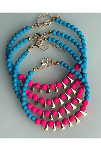 SLNSTYLE Lav taşı pembe mavi boncuklu halhal