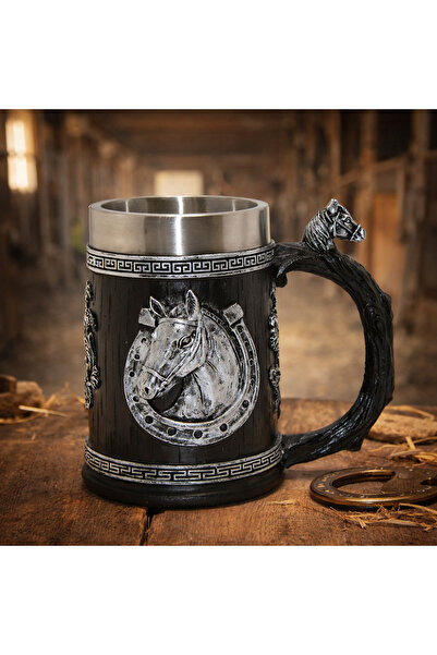 hediyeconcepti 600ml 3D Embossed Steel Mug with Horse Figure – Stylish Design...