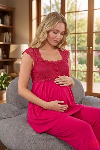 Lohusa Homewear Noul sezon Fuchsia Maternitate Vară cu bretele late Set de pi...