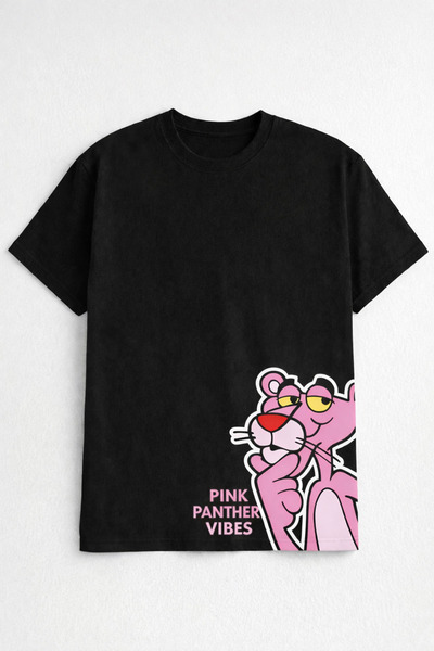 Toum Μαύρο μπλουζάκι με σλόγκαν Pink Panther Vibes με τύπωμα