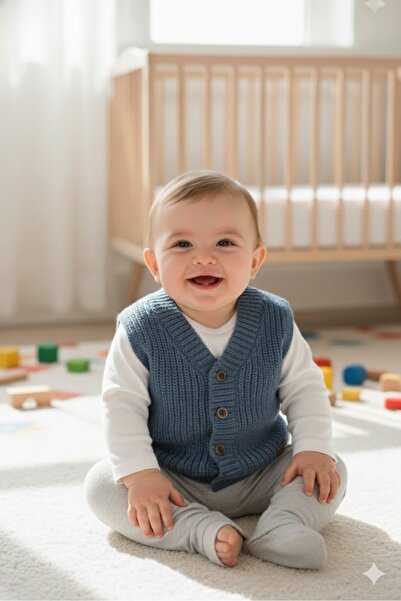 Mihrumay Erkek Bebek ve Çocuk Düz Deseni Triko Yelek