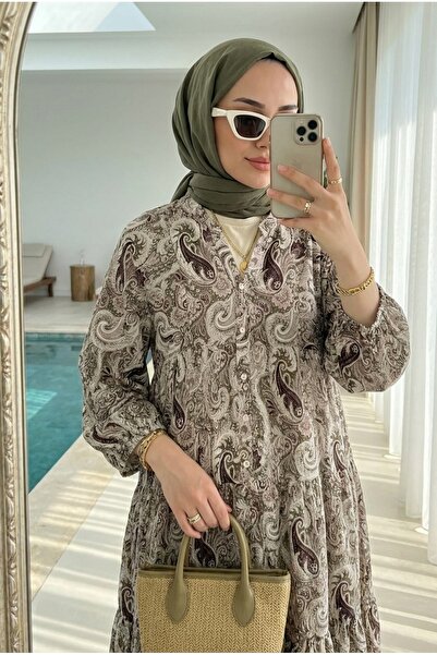 Kirazca Butik Rochie pentru femei modal din țesătură cu model șal, în stratur...