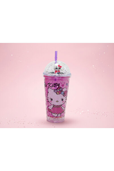 hediyeconcepti Hello Kitty Figürlü Pipetli Şeffaf Plastik Bardak – Simli Kapa...
