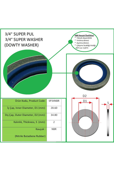 PINARPUL OTOMOTIV 3/4" SÜPER PUL - NBR KAUÇUK, SUPER WASHER (DOWTY WASHER) WI...