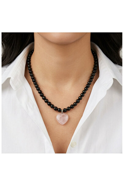 elinasaccessories Doğal Onyx Taşlı Pembe Kuvars Kalp Kolye Ucu – El Yapımı Do...