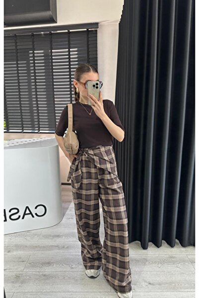 Özgece ŞAL DETAYLI EKOSE PANTOLON