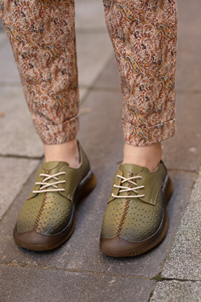 Venüs 241316 Hakiki Deri Lastik Bağcıklı Lazer Baskılı Günlük Kadın Ayakkabı