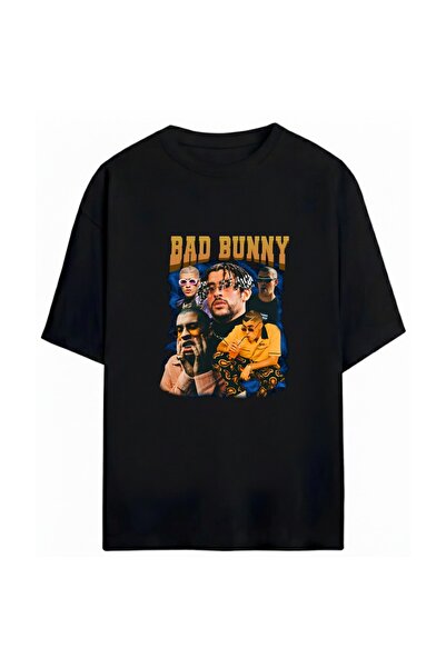 SVART WEAR تي شيرت Bad Bunny مطبوع للجنسين مقاس كبير 100% مكون من قطن قطع