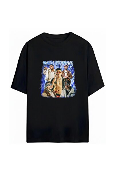 SVART WEAR تي شيرت Bad Bunny مطبوع للجنسين مقاس كبير 100% مكون من قطن قطع