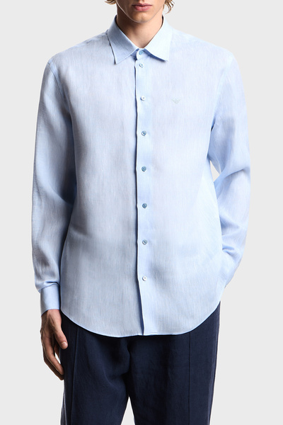 Emporio Armani 100% Linen Regular Fit Classic Collar Long Sleeve Shirt Men's ...