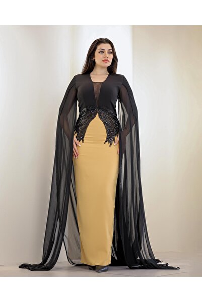 Opera Fashion Long evening dress with chiffon cape and waist embroidery