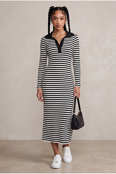 Cortigiani Cotton Stretch Striper Dress Black