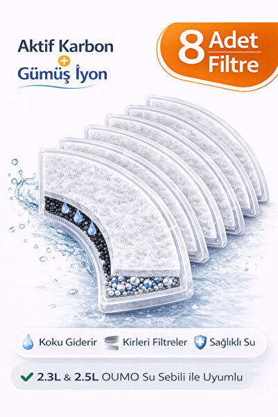 Kedi Su Sebili Yedek Filtre 8 Adet Aktif Karbon Gümüş İyon Filtre 2.3L 2.5L Uyumlu