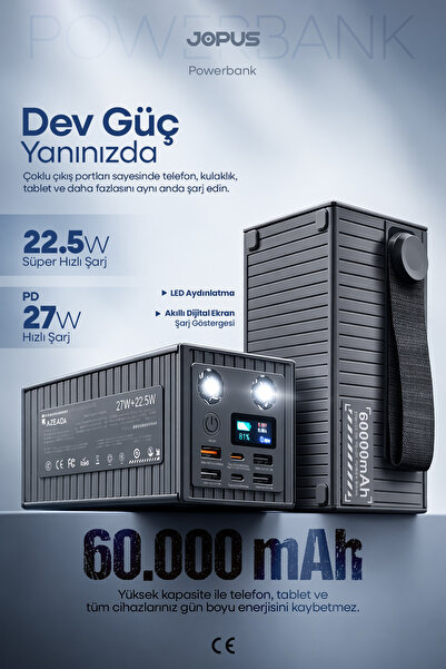 Jopus 60000mAh Powerbank 22.5W Süper Hızlı Şarj 27W Type-C LED Işıklı Dijital...