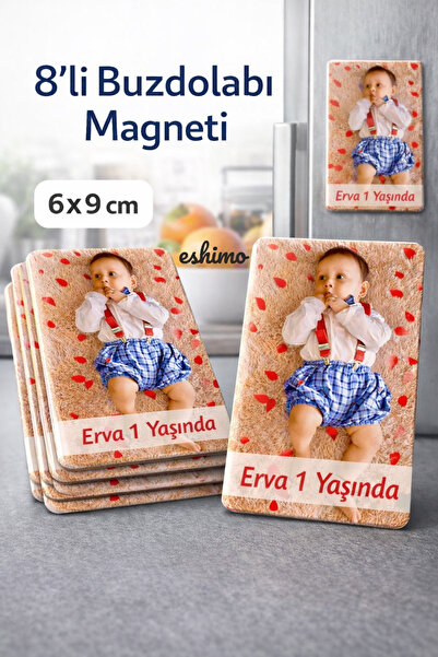 Eshimo Kişiye Özel Fotoğraflı Bebek Buzdolabı Magneti - 8'li Paket - 6x9 cm D...