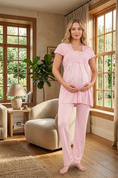 PREGNANT WORLD مجموعة بيجامات الأمومة الجديدة للموسم الجديد مطرّز بالدانتيل ب...