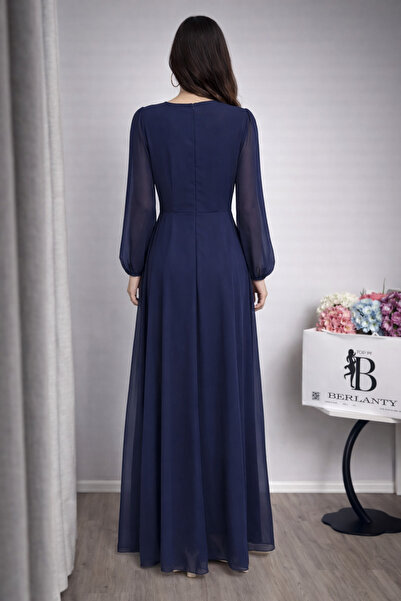 TOP BERLANTY Royal chiffon evening dress - dark navy