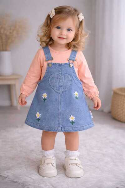 MODA Kız bebek kot salopet takım ikili