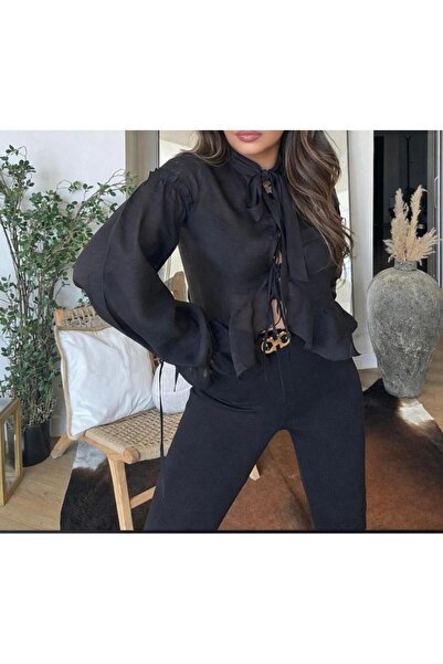 Femaura Gömlek - FM178 Model Bağcık Detaylı Tesettür Giyime Uygun Dökümlü İnc...