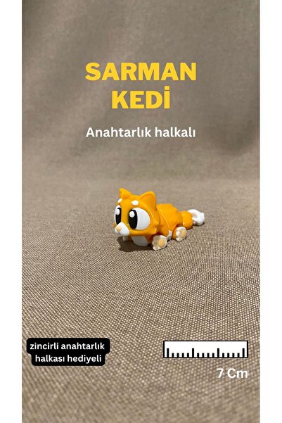 3D Ekspres Sarman Turuncu Kedi Figürü Hareketli Vücut ve Dönen Kafalı Anahtar...