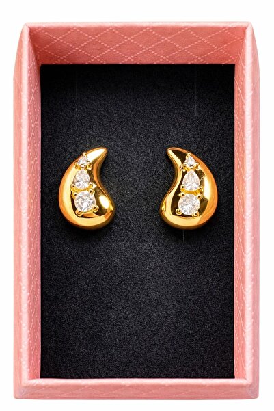Lumiva Zirkon Taşlı Gold Damla Küpe