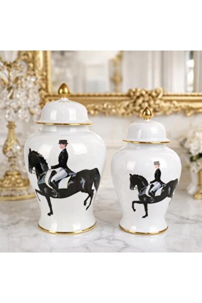 Generis Ceramic Vase Set with Knight and Horses Design - Two Pieces