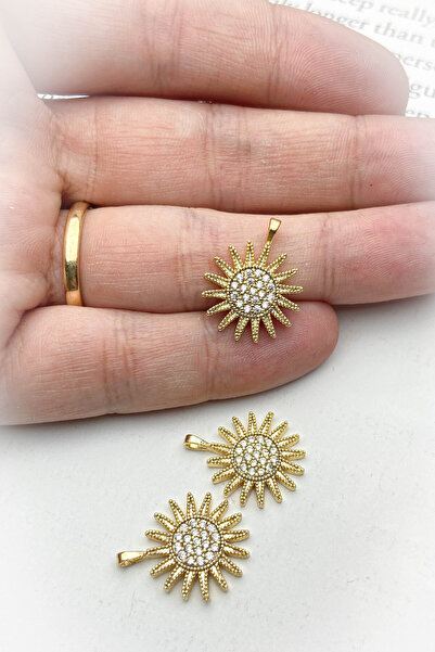 roshel Zirkon Taşlı Güneş Model Kolye & Küpe Ucu, 2 Farklı Kaplama Seçeneği