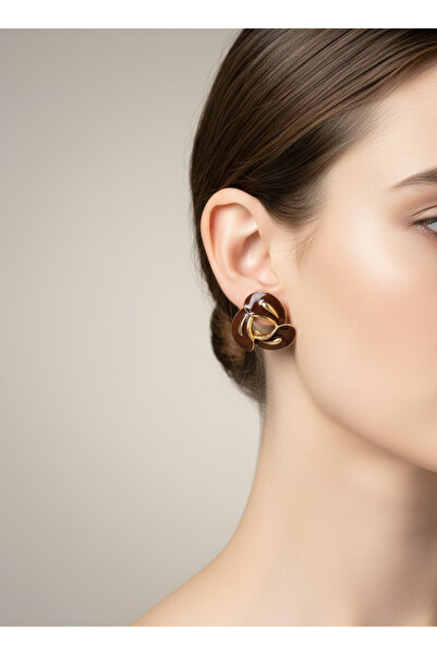 modamira أقراط على شكل زهرة ملفوفة بثلاثة أوراق - العرض/الطول: 2.8 سم - بني