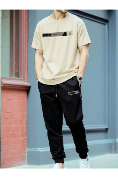 LAVİTTA T-shirt Sweatpants Jogger- Black Printed Bottom Top Tracksuit Set Ove...