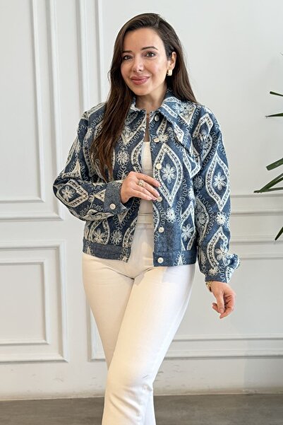 yb yağmur butik Embroidered Denim Jacket