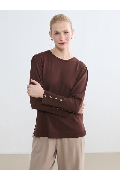 LC Waikiki Nevavm Farkıyla Lcw Grace Brown Oval Neck Women's Knitwear Sweater...