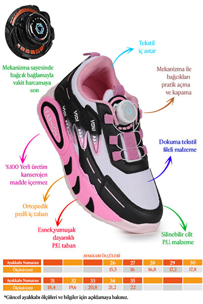 Kiko Kids Gary Hafif Taban Bağcık Mekanizmalı Kız Çocuk Spor Ayakkabı