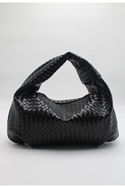 LASSO Women's Black Braided Knot Handle Casual Lined Hand and Shoulder Bag