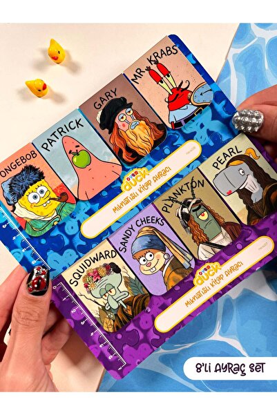 OverDuck 8’li Süngerbob Sanatçı Mıknatıslı Kitap Ayracı Seti – Cartoon Artist...