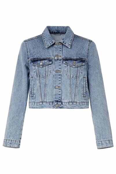 Miss Poem Women's Blue Crop Jean Jacket